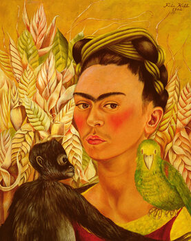 Obraz na płótnie Self Portrait with monkey and parrot, 1942