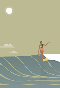Obraz na płótnie Surfer girl full moon retro style vector