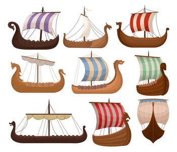 Obraz na płótnie Viking scandinavian draccars set, Norman ship