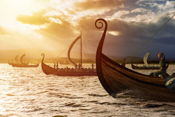 Obraz na płótnie Viking ships on the water under