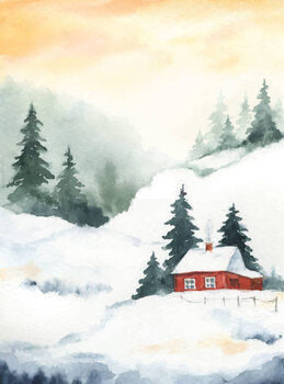 Obraz na płótnie Watercolor vector Christmas card with winter