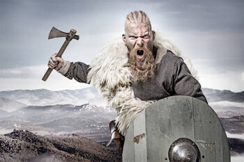 Obraz na płótnie Weapon wielding bloody viking warrior in