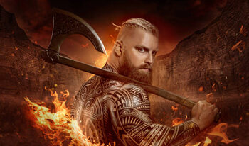 Obraz na płótnie Weapon wielding viking inspired warrior in