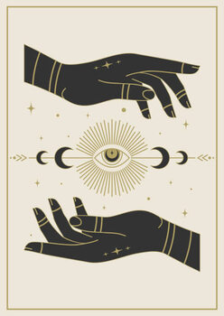 Obraz na płótnie Witchcraft hands holding eye tarot postcard