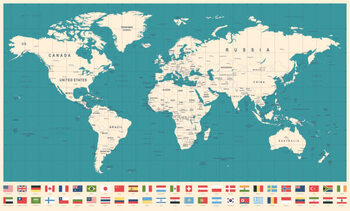 Obraz na płótnie World Map and Most Popular Flags