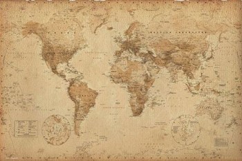Poster Antik Världskarta - Världskarta i antik stil