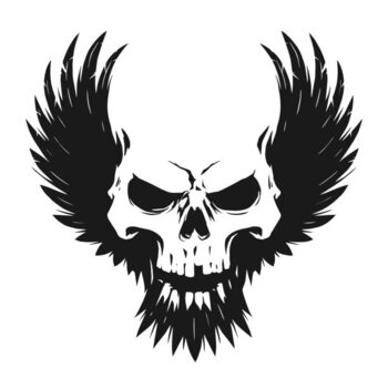 Poster Black skull illustration with wings