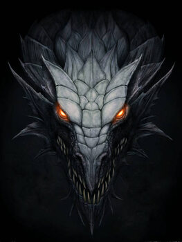 Poster Dark dragon in stone background