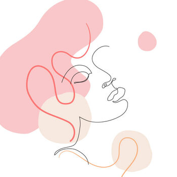 Poster Female face one line drawing with