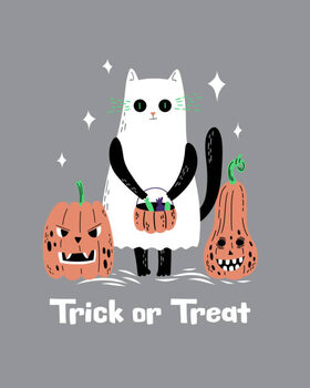 Poster Funny cartoon black cat in ghost's