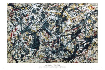 Poster Jackson Pollock - silver on black