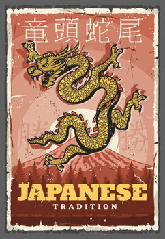 Poster Japanese traditions, dragon and Fuji mount