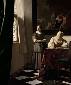 Poster Lady writing a letter with her Maid, c.1670