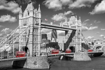 Londen - tower bridge buses Poster