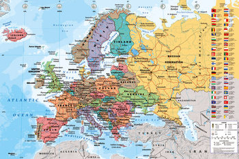 Poster Politisk karta över Europa - Politiska Europakarta