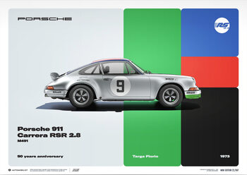 Kunstdruk Porsche 911 Carrera RSR 2.8 - 50th Anniversary - Targa Florio - 1973