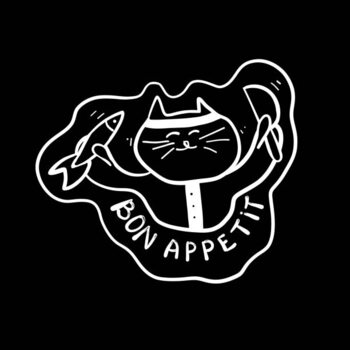 Poster Satisfied Cat with Fish and Knife