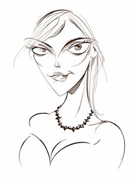 Poster Sophie Dahl, English author and model, sepia line caricature