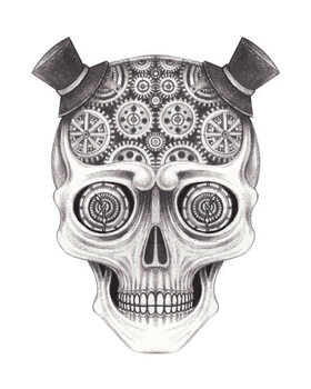 Poster Steampunk skull tattoo.