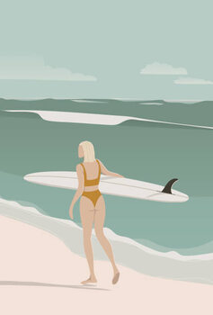 Poster Surfer Girl Walking on the Beach,