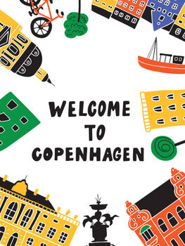 Poster Welcome to Copenhagen. Funny hand drawn