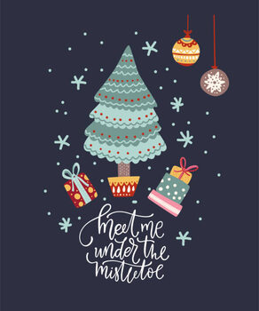 Poster Christmas vector cartoon mouse in a flat style.