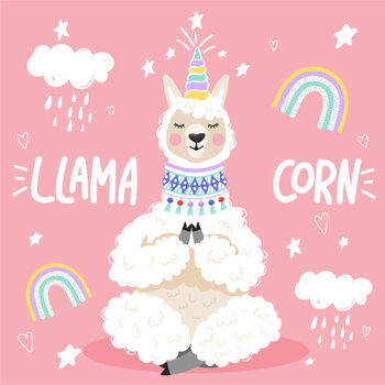 Poster Cute cartoon alpaca with a unicorn
