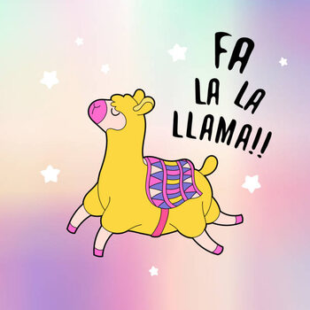 Poster Cute fluffy llama alpaca card. Holographic