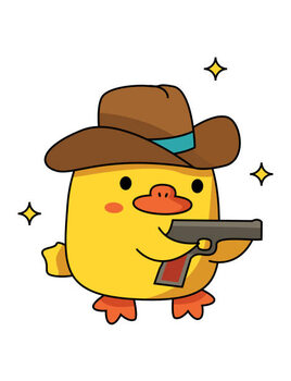 Poster Dangerous cute duck with different weapons.