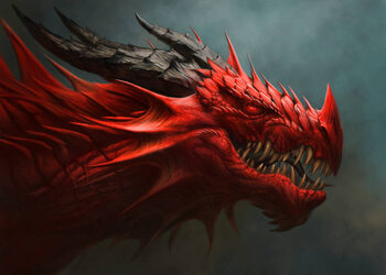 Poster Red dragon head digital painting.