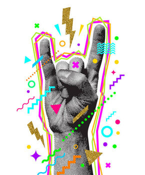 Poster Rock'n'roll or Heavy Metal hand sign.