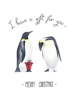 Poster Watercolor Christmas card with penguins