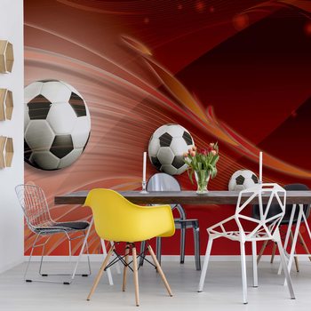 3D Footballs Red Background Poster Mural XXL