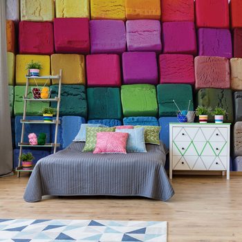 3D Wood Blocks Multicoloured Poster Mural XXL