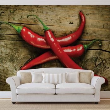 Chilis chauds Alimentation Bois Poster Mural XXL
