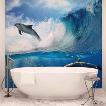 Dauphins Mer Vague Nature Poster Mural XXL