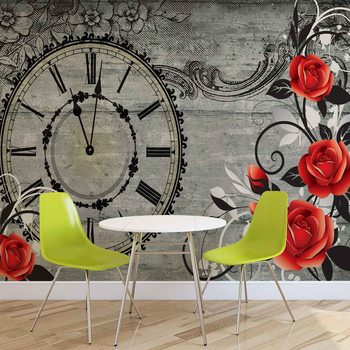 Horloges Roses Planches en Bois Vintage Poster Mural XXL