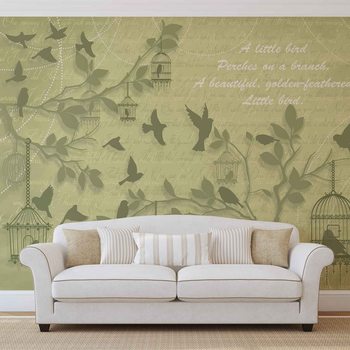 Oiseaux Verts Arbres Poster Mural XXL
