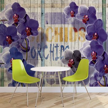 Orchidées Fleurs planches en bois Poster Mural XXL