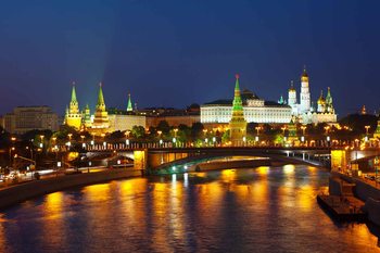 Ville de Moscou Fleuve Pont Horizon de Nuit Poster Mural XXL