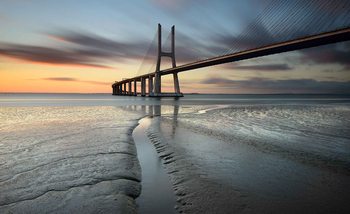 Ville Pont Plage Soleil Portugal Coucher de soleil Poster Mural XXL