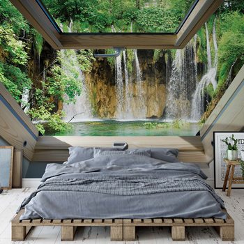 Waterfall 3D Skylight Window View Poster Mural XXL