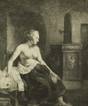 Schilderij op canvas A Woman Sitting Half-Dressed Beside a Stove,
