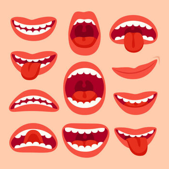 Póster Cartoon mouth elements collection. Show tongue,