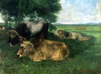 Schilderij op canvas La Siesta Pendant la saison des foins , 1867,