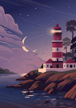 Póster Lighthouse - vector landscape. Sea landscape