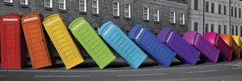 Poster Londýn - phoneboxes falling