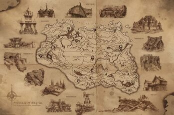 Póster The Elder Scrolls V: Skyrim - Illustrated Map