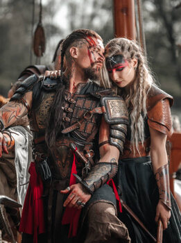 Poster Viking Warrior couple sailing on a