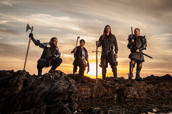 Poster Vikings posing on cliffs of Palos